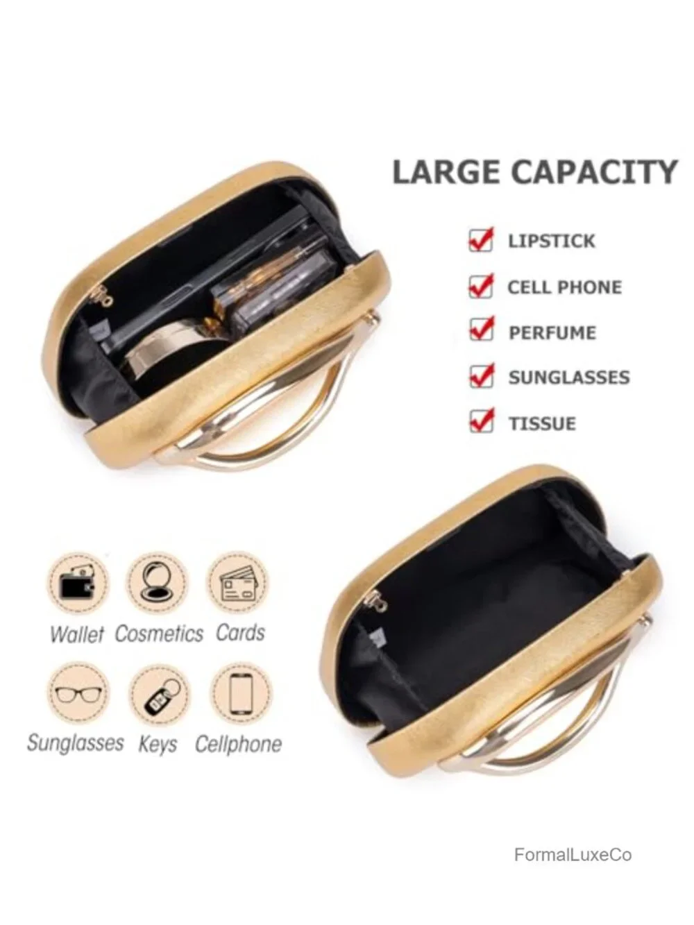 Evening Clutch Purses Women PU Handbags Metal Decoration Shoulder Crossbody Bag